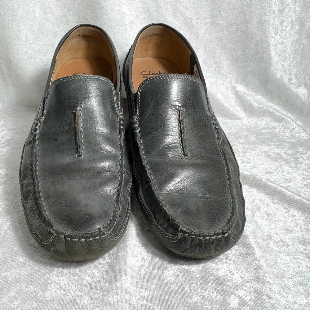 CLARKS Men's 11 M-Black Leather Casual Loafers Slip On Soft Cushioned Ortholite‎